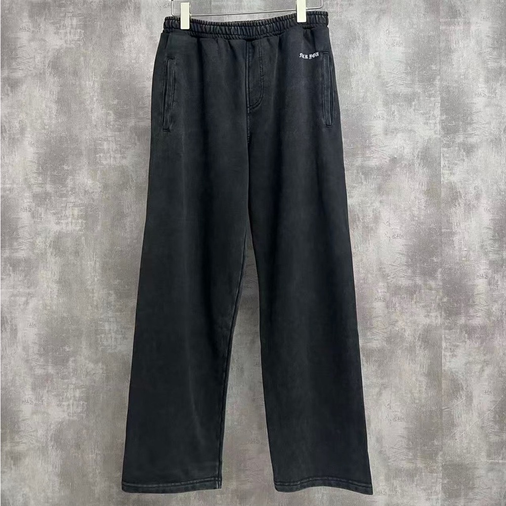 Chrome Hearts Washed Black Wide Leg Sweatpants Embroidered Logo Streetwear